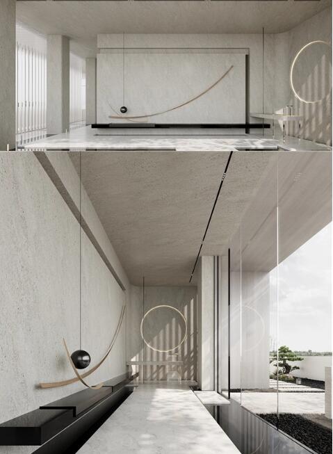 艺术涂料装修案例效果图：极简主义别墅空间，都市里的“隐士生活”